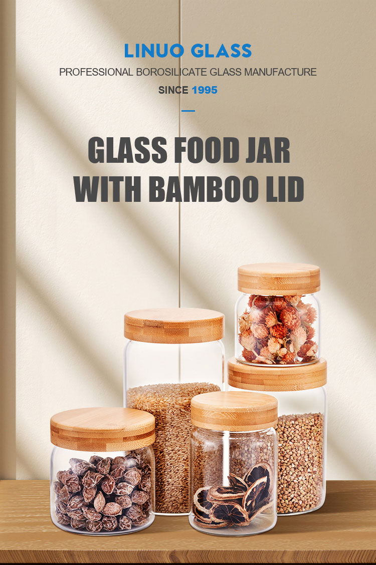 Frascos de vidro para especiarias com tampa de bambu Frascos de vidro para especiarias com tampa de bambu